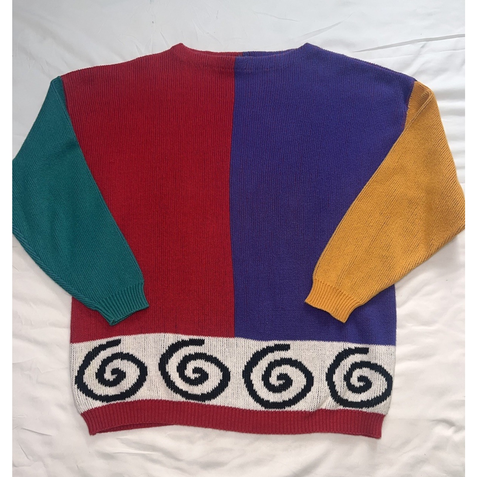 Vintage Color Block 80s Sweater Womens Size Os Multicolor Swirl Cotton Sunbelt